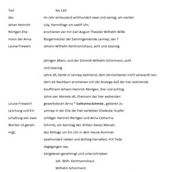Sterbeurkunde Großvater Johann Heinrich Röntgen (Transkript)